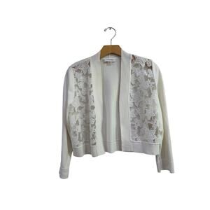 Calvin Klein Off White Lace Open Front Cropped Knit Cardigan Sweater Size M